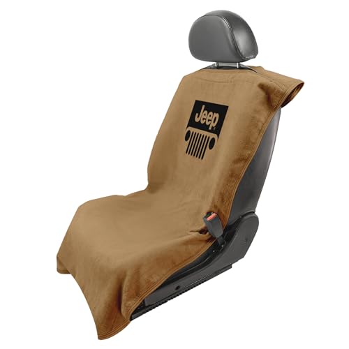 Seat Armour Seat Protector Towel 'Jeep with Grille' - Soft Machine Washable Jeep Seat Cover Towel - Easy to Install, Multipurpose Jeep Seat Towel - Tan