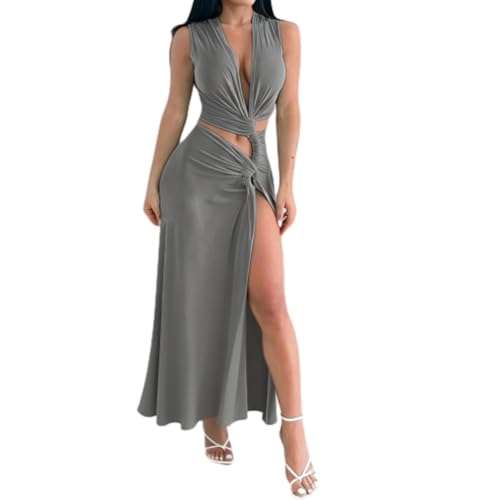 Image of Women's Dress Elegant Sexy Long Dress Sleeveless Deep-V Neck Cut-Out High-Split Maxi Dress for Party