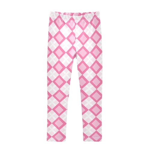 KLL Pink White Check Toddler Girls' Legging Comfortable High Waisted Sweatpants Gym