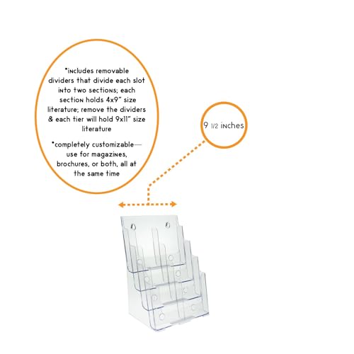 SourceOne Premium 4-Tier Magazine and Brochure Holder – Clear Acrylic Countertop Organizer