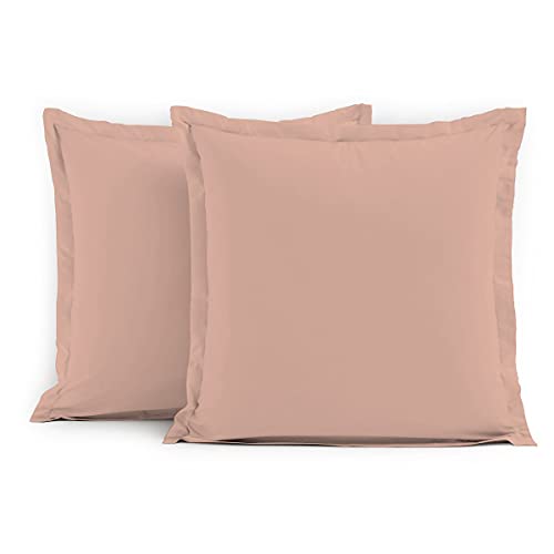 Home Linge Passion Ruffled Flat Cotton 57 Thread Count Pillowcases 25x25 Inch (2 Pack) Dusky Pink, Rose, 63x63 cm - Image 2