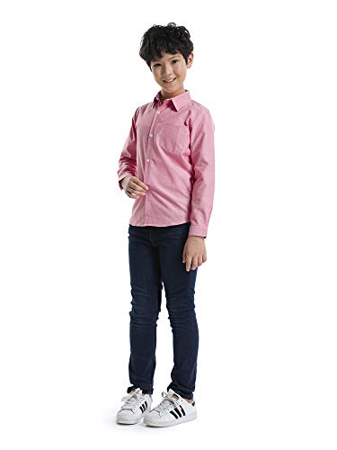 Ochenta Boys' Oxford Dress Shirts Button Down Long Sleeve Big Kids Casual Formal School Uniform Shirt Pink Tag 120Cm - 4T #TOP5
