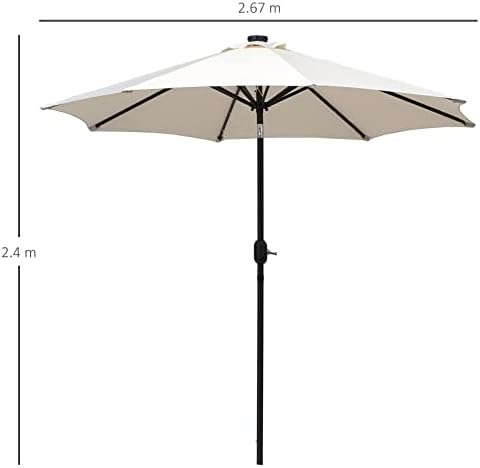 Outsunny 2.67m Patio Garden Umbrella Outdoor Parasol with Tilt Crank and 24 LEDs Lights (Cream)