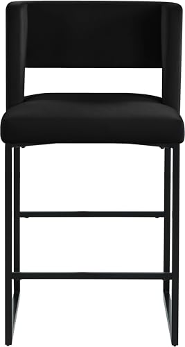 Meridian Furniture Caleb Collection Modern Butaco con Respaldo Cuadrado Único y Patas de Hierro Estables, Set de 2 Terciopelo Negro, 19.5" Ancho x 20.5" Profundidad x 36" Alto miniatura 6