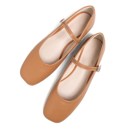 Image of LUXINYU Women's Slip on Flats,Classy Round Toe Solid Classic Mary Jane Ballet Dance Shoes Soft Comfortable PU Flat Shoes