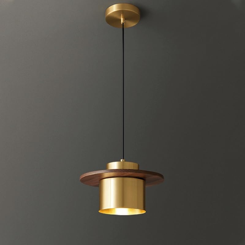 Luces colgantes industriales nórdicas vintage, pantalla moderna con forma de cilindro con decoración de madera, candelabro negro de cobre completo