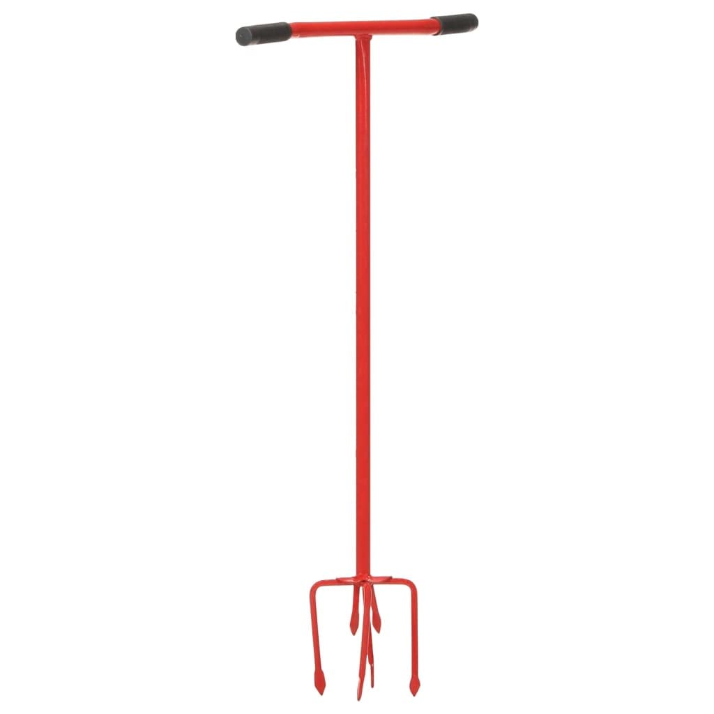 Gartenkralle aus Stahl rot mit ergonomischem PE-Griff, Bodenkralle für Bodenbearbeitung, Lockern, Umgraben, Rasenpflege, Gemüse- und Blumenbeete, langlebiges Gartenwerkzeug, 97 cm