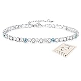 Sfoni Ankle Bracelet for Women, Adjustable Slider Bracelet Anklet with Evil Eye Beads Summer Ankle Chain Anniversary Birthday Graduation Jewellery Gifts for Teen Girls, Light Blue Evil Eye