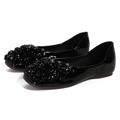 SAILING LU Women's Square Toe Ballet Flats Rhinestones Dressy Comfortable Flat Shoes Wedding Elegant Slip-Ons Loafers