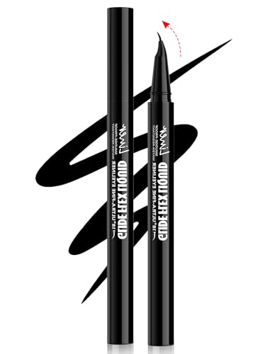 Erinde Schwarz Eyeliner, mit 18° Gebogener Präzisionsspitze, Wasserfest & Wischfest Eye Liner, Hochpigmentiert, Schnelltrocknend und Langanhaltend, Geschmeidige Linien, Anfängerfreundlich, Vegane