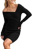 TIKSAWON Women's Sexy Wrap V Neck Long Sleeve Short Pullover Sweater Dress Bodycon Off Shoulder Mini