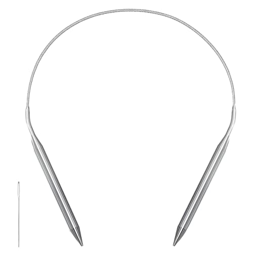 Image of Size 15 Stainless Steel Circular Knitting Needles 16 Inch 10 mm Set Round Metal (Silver, 16 inch-15-(10mm))