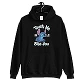 Stitch and Lilo Merch Stitch Touch Me and I Will Bite You Unisex Tshirt Blend Hoodie Long Sleeve...