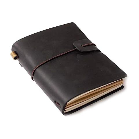 Leather Journal Handcrafted Top Grain Writing Notebook Gift for Men & Women Refillable Poetry Travelers Sketchbook Professionals as Diary or Pocket Journal Passport Size black - 5"X4" Cover