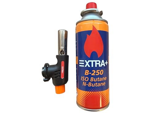 Soplete Multiuso Profesional con Encendido Piezoeléctrico con cartucho B-250 | Antorcha de Gas Butano Culinaria y Bricolaje (DIY) | Ideal para Flambear, Caramelizar, Gratinar, Soldadura, bricolaje