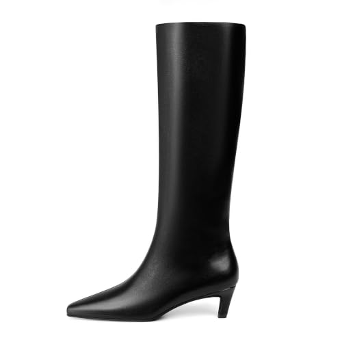 Image of Modatope Knee High Boots Women Square Toe Kitten Heel Tall Boots | Womens Low Heel Fashion Heeled Fall Boots, Dressy Tall Long Boots For Women