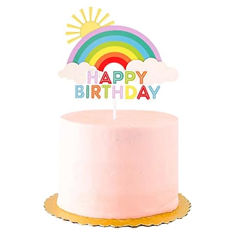 Cyodoos Colorful Rainbow Cake Topper/Cake Flags/Cake Picks - Include Cute Cloud/Sun Kids Child Happy Birthday Baby Shower Party Baking Decoration Cover