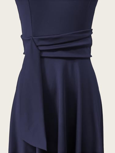 Image of FENJAR Women's Elegance Audrey Hepburn Style Ruched Dress Round Neck Sleeveless Swing Midi A-line Dresses (US, Alpha, X-Large, Regular, Regular, Navy)