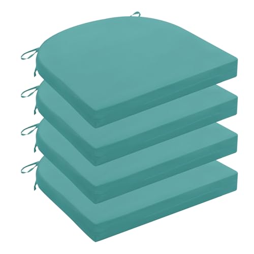 Wellsin Outdoor Chair Cushions for Patio Furniture - Patio Chair Cushions Set of 4 - Water Resistant Round Corner Outdoor Seat Cushions 17"X16"X2", Teal