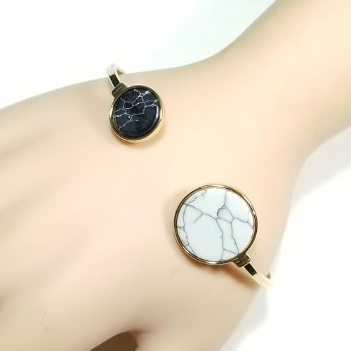 B0007 Metal Double Circle Edge White Black Turquoise Design Cuff Bracelet Gold White Black Stylish Women’s Bracelets – Minimalist Accessories to Elevate Any Outfit Chic Fashion Accessories3