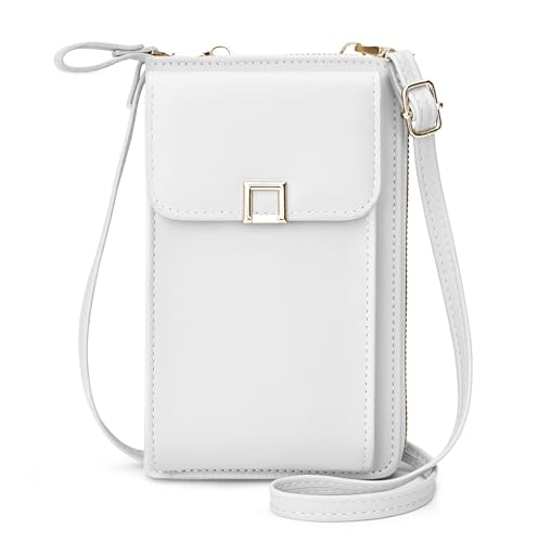 Yoowalar Handytasche zum Umhängen, PU Leder Umhängetasche Damen Klein mit Geldbörse Kartenfächer, Handy Umhängetasche Crossbody Tasche Geldbeutel Brieftasche für Frauen, Weiß