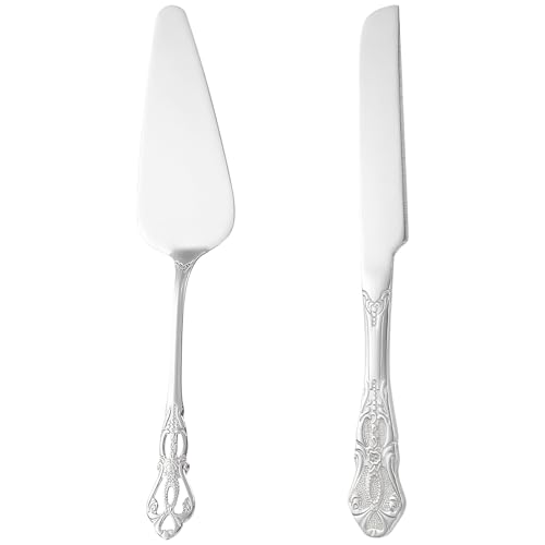 Set For Wedding Cake Cutting Personalized Gold, Knife And Server, Handle Hollowed Elegant, And Design Engraved, For Events Celebration And Wedding Cake Cutting