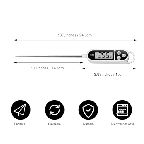 Digital Kitchen Thermometers with Large LCD Screen Long Probe Thermometer Instant Read Auto Off ℉/℃ Button Accurate Water Temperature Thermometer for Beverage, Grill, BBQ, Food Cooking - Image 3