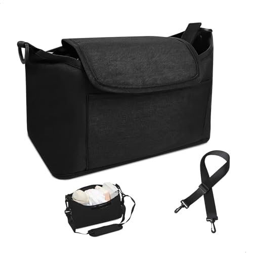 BORSA PER PASSEGGINO CON GRANDE CAPACITÀ – Questa borsa per passeggino con grande capacità offre spazio sufficiente. Su entrambi i lati sono presenti due portabevande separati, mentre al centro è possibile riporre pannolini, salviettine umidificate e altri accessori. Sulla parte anteriore è presente una pratica tasca per il cellulare.