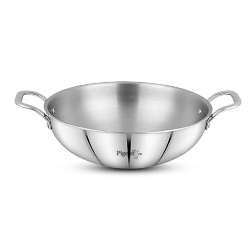 Image of Pigeon Tristeel Triply Stainless Steel Kadai 5900ml (30cm) with Lid | ISI Marked Jumbo Kadhai for Induction & Gas | Heavy Bottom Rust-Free Cookware