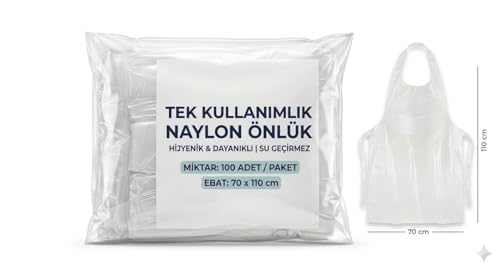 70x110 cm, 20 mikron beyaz naylon hijyen önlüğü; 100 adet tek kullanımlık