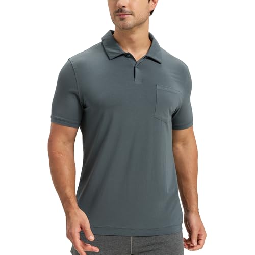 Camiseta polo para hombre netdraw ultra suave y transpirable de viscosa de bambú con bolsillo | Ligera, refrescante, absorbente de humedad, resistente a olores, UPF 50+, camiseta deportiva con cuello de golf miniatura 1