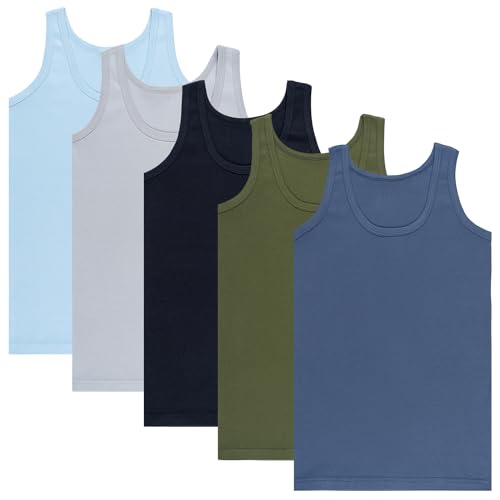 LOREZA ® 5 Pack Jungen Unterhemden 100% Baumwolle (104-110 (4-5Jahre), Mix...
