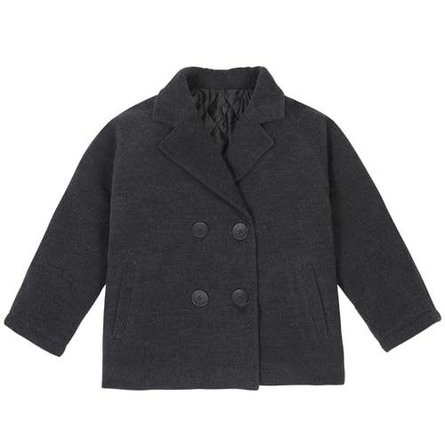 ThCreasa Boys Classic Double Breasted Pea Coat Wool Blend Notch Lapel Fall Winter Dress Coats