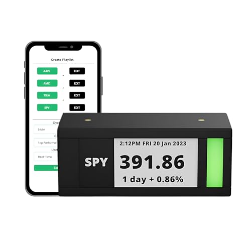 TickrMeter Stock Ticker E Ink Display and WiFi, diseño apilable para accesorios de dormitorio y decoración de oficina, Gadgets Finance Tech, 7,4 cm, 296 x 128 cm