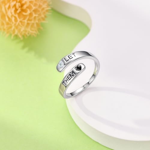 Let Them Ring S925 Sterling Silver Self Worth Motivation Ring Open Adjustable Let Them Jewelry Inspirational Gift for Women Men Friends2