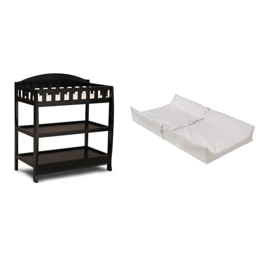 Image of Delta Children Infant Changing Table with Pad, Black & Foam Contoured Changing Pad with Waterproof Cover