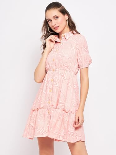 Image of Madame Printed Peach Dress for Women