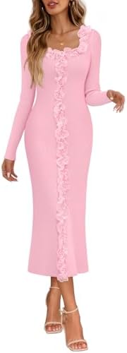 MEROKEETY Women's Fall Long Sleeve Sweater Dress 2025 Bodycon Squ...