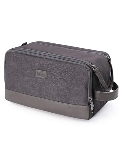 WANDF Neceser de Viaje para Hombre Impermeable, Bolsa de Aseo con Múltiples Compartimentos, Organizador para Afeitadora, Artículos de Higiene y Cosmética, Ideal para Viajes, Gimnasio o Trabajo, Gris