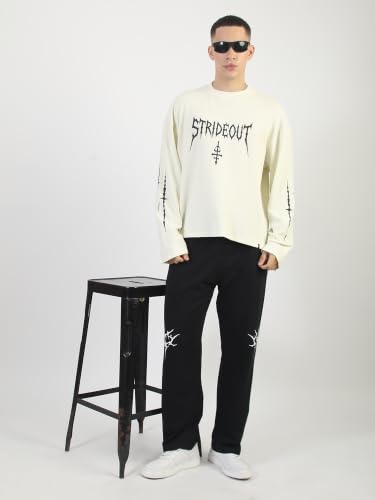 Maniac Mens Strideout Printed Round Neck Cream & Black Waffle T-Shirt - Image 7