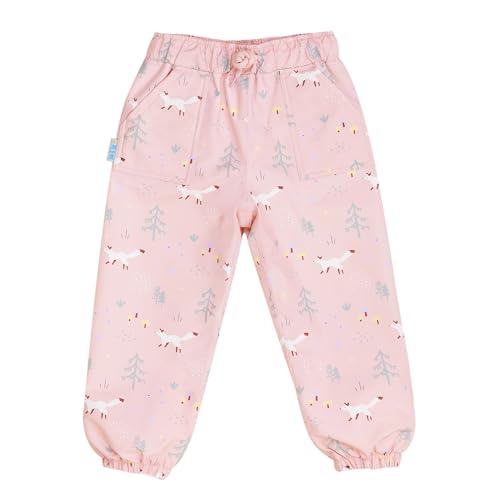 JAN & JUL Girls' Waterproof Rain Pants for Kids, Windproof and Lightweight (Pink Forest, Size 10Y)