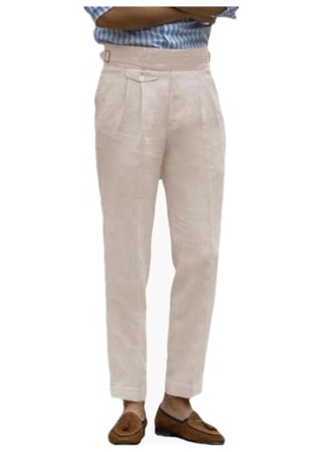 Men Dress Pants Linen Flat Front Pants Lightweight Mens Chino Pants Business Party Beach Wedding