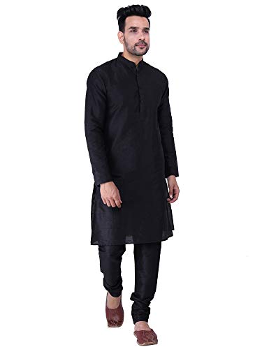 Image of HUZUR Men's Silk Solid Straight Long Kurta Pyjama Set| Ethnic Wear