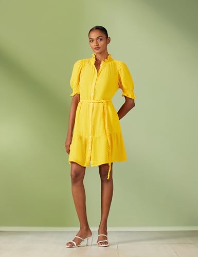 Image of Gap Women Regular Fit Tiered Mini Belted Gauze Casual Dress