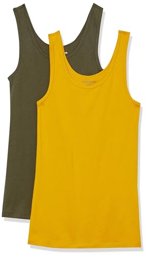 Amazon Essentials Damen Tanktop, Schmale Passform, 2er-Pack, Dunkles Olivgrün/Gold, XXL