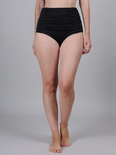 Image of High Waisted Swimsuit Bottom Tummy Control Ruched Bikini Bottom Vintage Bathing Swim Shorts for Women