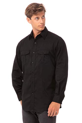 Chef Works Men's Pilot Shirt, Black, Small