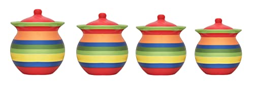 ACK 4PCs Rainbow Hand Painted Ceramic Canister with Lid, Kitchen Storage Jar, Food Storage Container, Airtight Storage Container With Rubber Seal for Coffee, Tea, Sugar, Flour