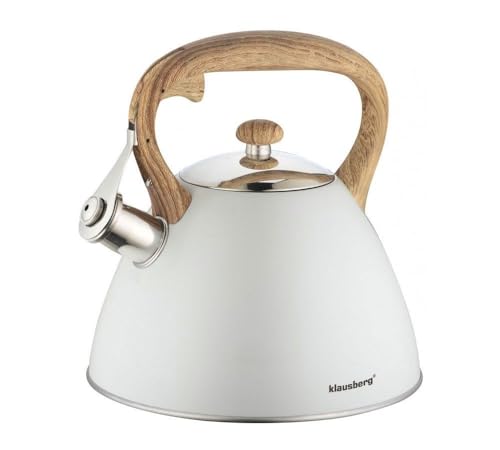 WASSERKESSEL KLAUSBERG 3L MIT PFEIFE KB-7264 Flötenkessel Wasserkocher hellgrau