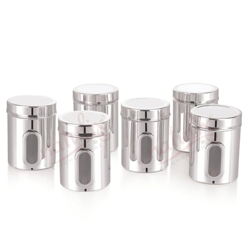 Image of NATULIX 2 Kg Stainless Steel Containers for kitchen with See Through Window | Kitchen Containers Set | Silver | Mirror Finish (2500ml - 6pcs) Food Grains Capacity - 2kg Approx